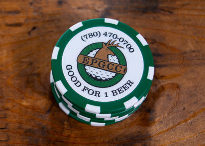 Good for 1 Beer drink token for EPGCC on a green poker chip