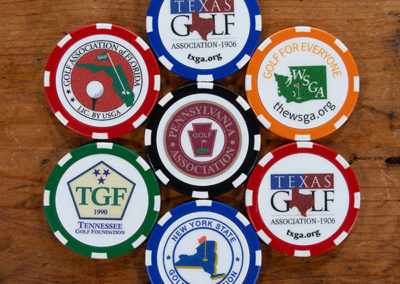 custom logo Poker chips for Texas Golf, Pennsylvania Golf Association, Golf Association of Florida and more