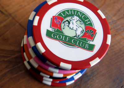 Red poker chip ball marker for Lahinch Golf Club