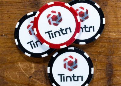 Tintri tradeshow giveaway custom logo poker chips in red and black