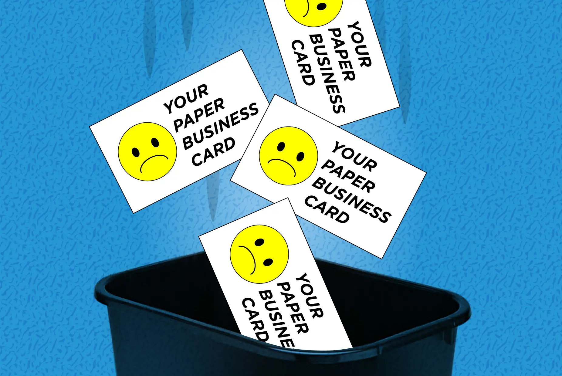 business cards being trashed